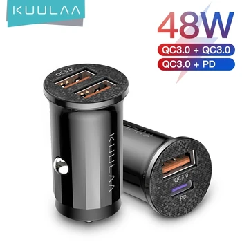 KUULAA 48 W Зарядно за Кола за Телефон iPhone Xiaomi Redmi Samsung Бързо Зарядно Устройство QC 3.0 PD Бързо Зареждане на USB Type C Зарядно за Кола
