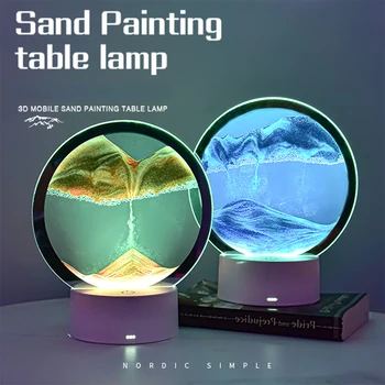 Led движещ Се Пясък Арт лека нощ USB Пясъчен Пейзаж Настолна Лампа 3D Дълбоководно Пясъчен Пейзаж на Пясъчен Часовник Светлина В 7 Цвята Нощна Лампа Начало Декор