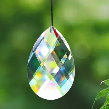 Muy Bien 89 мм Прозрачна Мрежа Crystal Prism Фасетиран Ловец на Слънцето Част на Полилеи Щастлив Фън Шуй Висулка Начало Декор Дъга Производител
