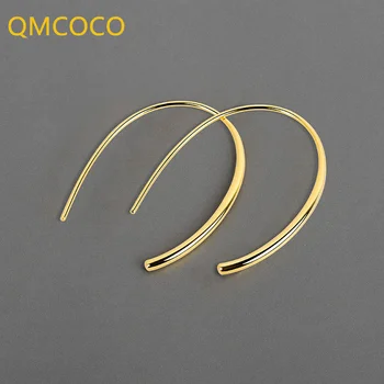 QMCOCO Сребрист Цвят Прости Класически Геометрични U-Образни Обеци Лесен и Модерен Дизайн Обеци Ръчно изработени Аксесоари Бижута Подарък