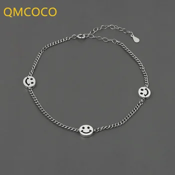 QMCOCO Сребърен Цвят Усмивка Реколта Пънк Гривни За Жени Модерен Тайландски Елегантни Сребърни Бижута за Подаръци За Рожден Ден 0