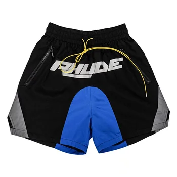 Rhude Шорти 3 м Светлоотразителни цветни блокер на Окото Мъжки и дамски къси Панталони с логото, черна S-XL