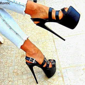 Rontic/Нови стилни дамски сандали на платформа, Унисекс, чубрица обувки на висок ток с катарама и отворени пръсти, елегантни черни обувки за нощен клуб, размерът на САЩ 5-20