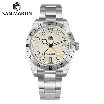 San Martin 39 мм BB GMT Мъжки часовник Япония NH34 Часовници Мъжки Автоматично Механични BGW9 Сапфировые Дата на Windows 10 ATM Часовника SN054GB