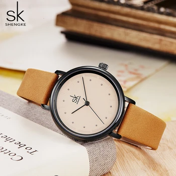 shengke просто женствена рокля часовници ретро кожени дамски часовници от висок клас марка за дамска мода мини дизайн Кварцов часовник часовник