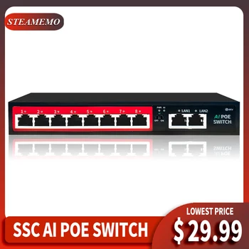 STEAMEMO 48 Активен Switch POE 8 Пристанища 52V90 W Външен Източник на Захранване Ethernet Мрежов Комутатор За IP Камери и Безжични Точки за достъп