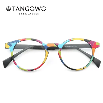 TANGOWO Реколта Кръгли Рамки За Очила За Жени TR90 Оптични Очила Мъжки Модни Очила с Преливащи се цветове, По Рецепта на Компютърни Очила