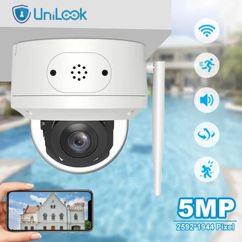 UniLook 5-Мегапикселова Куполна PTZ Wifi IP камера с 5-кратно Увеличение, Безжична Система за Откриване и проследяване на Хуманоиди, Двустранно Камера за Сигурност AudioCCTV