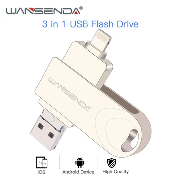 WANSENDA USB 3.0 Флаш Памет Метална Флаш Памет за iPhone 14 Pro/13/12 8 GB 16 GB 32 GB 64 GB 128 GB OTG USB Memory Stick 3,0 Карта