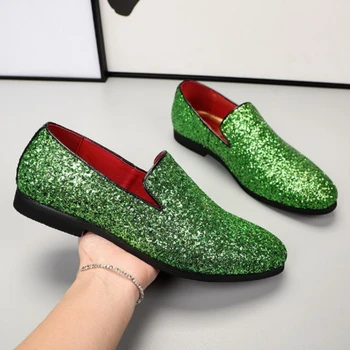 WEH/2022/ Нови модела обувки в стил ретро с остри пръсти, Атрактивни сватбени обувки-Oxfords с пайети, мъжки Ежедневни лоферы, Официалната банкетная обувки