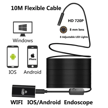 WiFi инспектиращата камера 2 m/5 M/10 M 8 мм обектив 2MP 720 P Мек USB Гъвкав Проводник на Android и IOS и PC 8LED Инспектиращата Ендоскопска камера