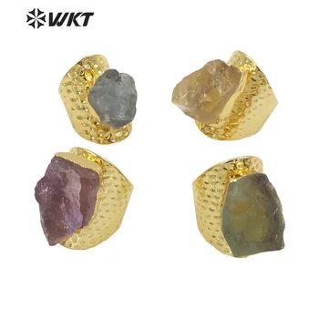WT-R369 2021 Нови поръчки индивидуално позлатените голям пръстен с инкрустиран необработени скъпоценни камъни уникални дамски бижута със скъпоценни камъни