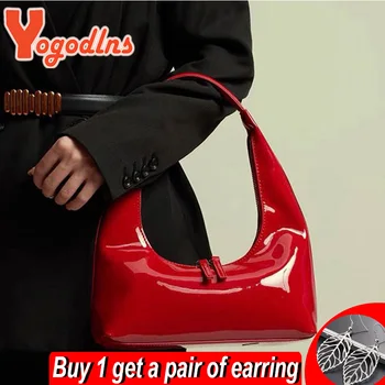 Yogodlns Модерна Нова Чанта-полумесец За Жени, Лъскава Чанта на рамото От Лачена Кожа, минималистичная Однотонная Чанта под Мишниците, в Чантата Gilrs