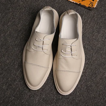 Yomior/Новата пролетно-летни мъжки обувки в корейски Стил, Реколта Дишащи Лоферы от Телешка Кожа, дантела, висококачествени ежедневни вечерни обувки на плоска подметка