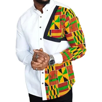 Африканска Риза Мъжки Лоскутные Върховете Мъжки Цветни Восъчни Разпечатки Нигерийски Модерен Сватба Облекло За Младоженеца