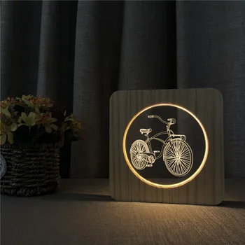 Велосипедна Форма 3D LED Arylic Дървена Нощна Лампа Тенис на Ключа за лампата Управление на Резба Лампа за Детска Стая Украса