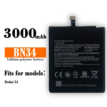 Въведете mi 100% Оригинална Батерия BN34 3000 ма За Xiaomi Redmi 5А 5.0 Е 
