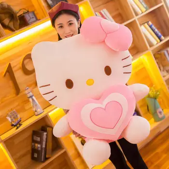 Голям Размер 60 см Sanrio Здравейте Кити Котка Плюшени играчки плюшена Играчка Коте Супер Сладко Розово Сърце Коте Възглавница Коледни Подаръци За Бебето