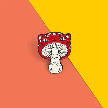 Гъбата котка растение, животно Брошки Емайл на Жени Червено ядлива гъба риза С Ревери на Жени Метал Арт Иконата Бижута Подарък за Децата на Приятелите
