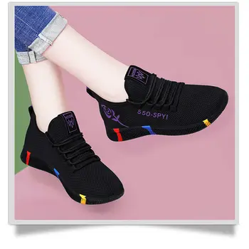 Дамски Дишаща Нескользящая обувки на Платформа, Мода 2022 година, Есента на Нова Ежедневни Обувки, корейски, Маратонки, Черни Обувки, дамски обувки