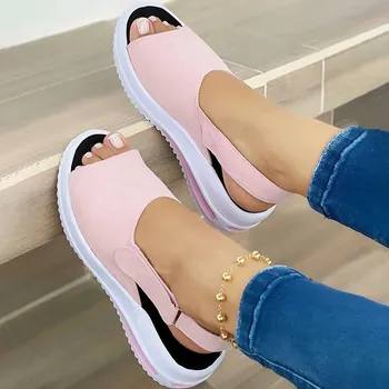 Дамски обувки Лято 2021 г. Дишащи Обувки на Танкетке Дамски Розови Обувки Дамски Маратонки Вулканизированная Обувки на равна подметка Спортни Сандали