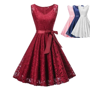 дантелено винтажное рокля червено с бяла рокля вечерна рокля vestiti donna премяна sukienka zomer kanten jurk