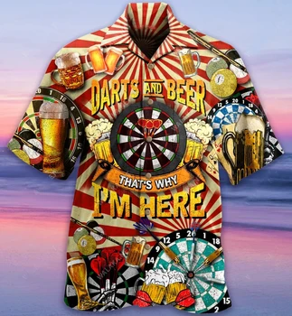 Дартс и Бира 3D Плажната Хавайски Лятна Риза с аниме 2022, Риза с Къс Ръкав, Градинска Облекло Оверсайз 5XL, Camisa, Социална Ризата Homme