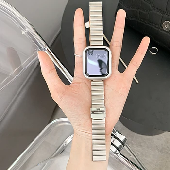 Деликатна Гривна за Apple Watch 7 Band Se 6 5 4 44 мм 40 мм 45 мм 41 мм Метален Корпус Каишка от Неръждаема Стомана за Ремъците iWatch Аксесоари 0