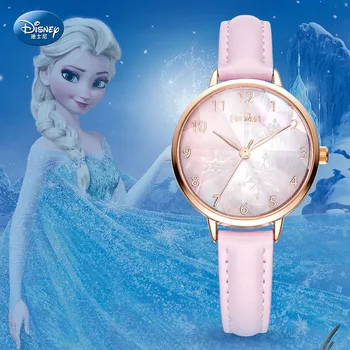 Дисни висок клас Марка, Оригинални Дамски Часовници Frozen Elsa Princess, Японски Кварцов Часовник, Розово Злато, Женски Циферблат от Слюда, Водоустойчив 0