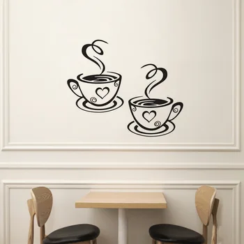 домашен кафе-сладкарница стикер на стената, две чаши кафе на Винилови Стикери За Стени, Стенни Надписи, Художествени Думи стенописи Начало Декор Хол 0