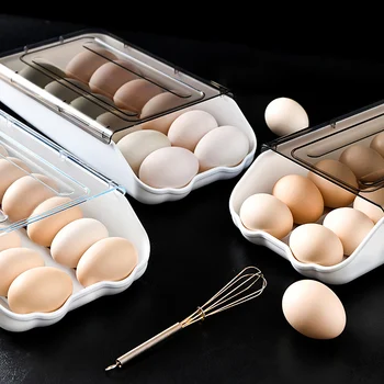 Държач за яйца в Хладилника, Контейнер За съхранение на яйца с Голям Капацитет, Автоматични плъзгащи дизайн, Здрав и издръжлив материал, Домакински Кухня