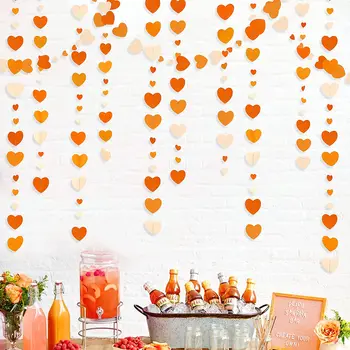 Есенни Хартиени Сърдечни Гирлянди Оранжеви Любов Висящи Ленти за Есента на Сватбата на Булчински Душ Реколта Деня на Благодарността Вечерни Украса