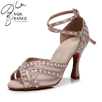 Жена, Crystal Перлата В Короната На Латинска Танцови Обувки Жените Голи Черни Джапанки Бална Зала Салса Танци, Обувки За Момичета Велур И Кожени Изпълнение На Обувки 0