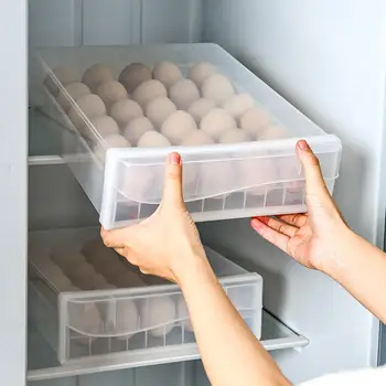 И Рафтове За съхранение на яйца с 30 Мрежи, Прозрачен, устойчив на удари, С Капак и Чекмедже, Штабелируемый Кухненски Хладилник, Кутия За Съхранение