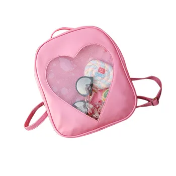 Карамел Цвят Ita Чанта Прозрачен Любов Сърцето Раница Kawaii Harajuku За Жени От Изкуствена Кожа Училищни Чанти За Рамо За Момичета Раница 0