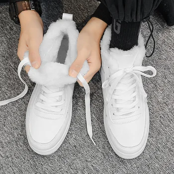 Качествени Зимни Топли Плюшени Бели Ботильоны, мъжки меки тенденция Маратонки с най-високо Берцем, Ежедневни Мъжки градинска пешеходната обувки, дамски обувки на плоска подметка 0
