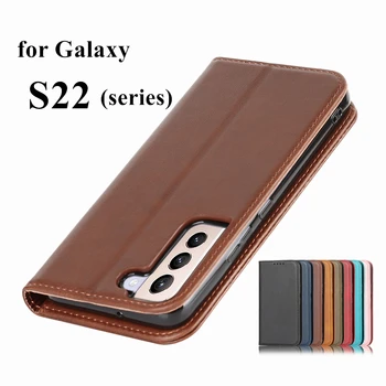 Кожен калъф за Samsung Galaxy S22 + S22 Ultra 5G Флип калъф държач за карти Кобур Калъф с магнитно притегателен за Носене Чантата за Носене 0