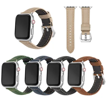 Кожена Каишка за Apple watch Band 44 мм 40 мм Серия 6 5 4 3 2 1 Ръчно изработени от Телешка Кожа за iWatch Band 38 мм 42 мм Взаимозаменяеми Гривна