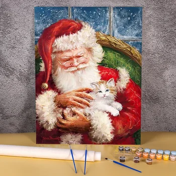 Коледа Дядо Коледа САМ Картина От Номера Комплект Акрилни Бои 50*70 Живопис с маслени Бои, Декоративни Картини Детска Рисунка 0