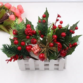Коледни Червени Плодове Изкуствени Цветя, Клон Шишарката Коледно Дърво, Коледна Украса Начало Декор Нова Година 2023 Декорация На Подаръци