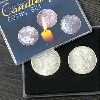 Комплект Монети на свещи Магически Трикове Монета Морган се Появява/Изчезва Магията на един Магьосник в Близък План на Илюзията Трик Подпори Ментализм Забавно