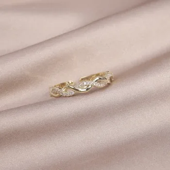Корейската нова мода бижута от 14 До истинско златно покритие циркон кухи обрат пръстен елегантни дамски се задействат регулируеми ежедневни работни пръстени