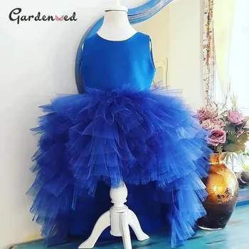 Кралско Синя Рокля на Принцеса за момичета, Ламинирано Тюлевое Рокля Трапецовидна форма с цветя модел за момичета, Обличане за рожден Ден рокли за момичета 2021 за малки момичета 0