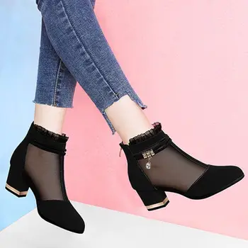 Летни окото сандали с отворени пръсти, чубрица фини обувки на токчета, дамски обувки в Европа и Америка, 2020 г., пролетно-летни обувки-лодки, газови mujer, цвят черен, 40 0