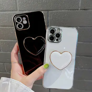 Луксозен Силиконов Калъф с покритие Love Heart за iPhone 7 8 Plus SE 2020 12 Mini 13 Xs Max Xr 11 12 Pro Max Поставка Притежателя Калъф за вашия Телефон 0