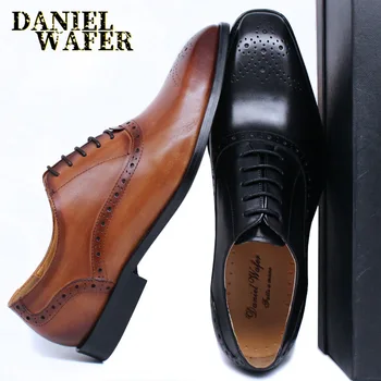 Луксозни мъжки Оксфордские обувки От Естествена Кожа, Черен и Кафяв Цвят, Класически обувки с Перфорации тип 