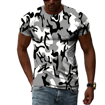 Лятна тениска hot muscle man с 3D-принтом, ежедневни риза с кръгло деколте и камуфляжным принтом, уличен топ оверсайз