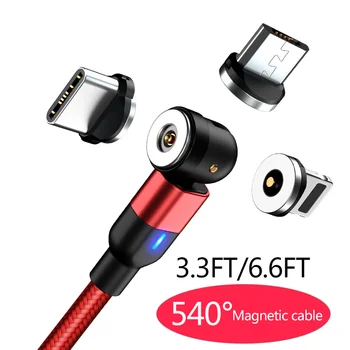 Магнитен Кабел със Завъртане на 540 градуса За Зарядното Устройство iPhone, USB Type C Телефонен Кабел За Xiaomi Samsung Магнитен Кабел за зареждане Micro USB 0