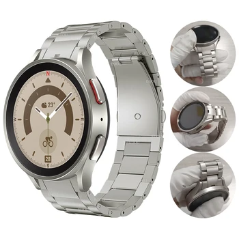 Метална каишка За Samsung Galaxy Watch 5 Pro 45 mm/Watch5 44 мм 40 мм/4 Classic 46 мм 42 мм, Без пропуски Стоманена гривна (titanium grey)