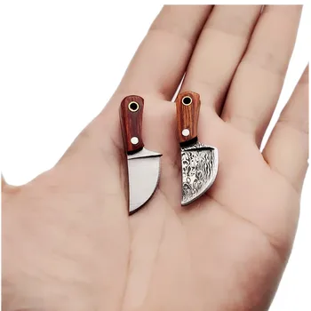 МИНИ Преносим Дамасский Ключодържател Нож кухненски EDC Нож С Фиксирано Острие За Заточване на Острието Прав Нож Ключ Висулка 0